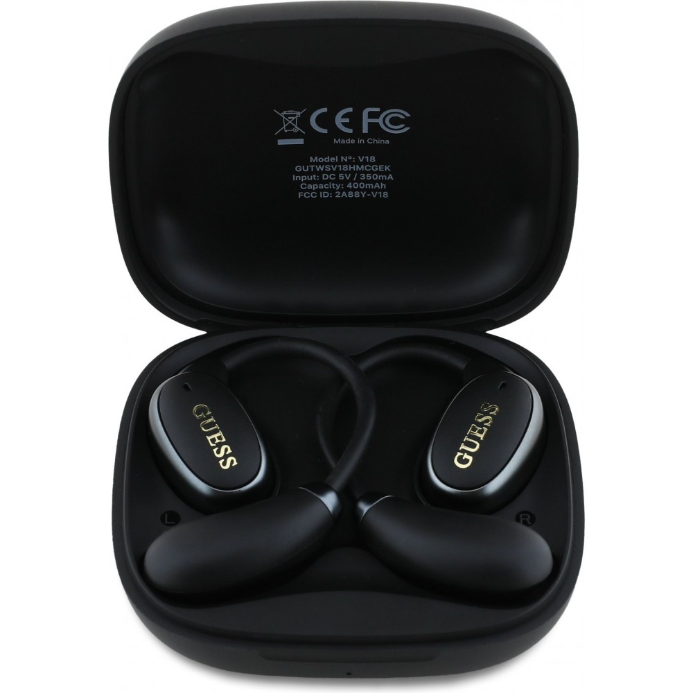 Ecouteurs sans fil Bluetooth Guess OWS à conduction osseuse satin soft touch - Noir