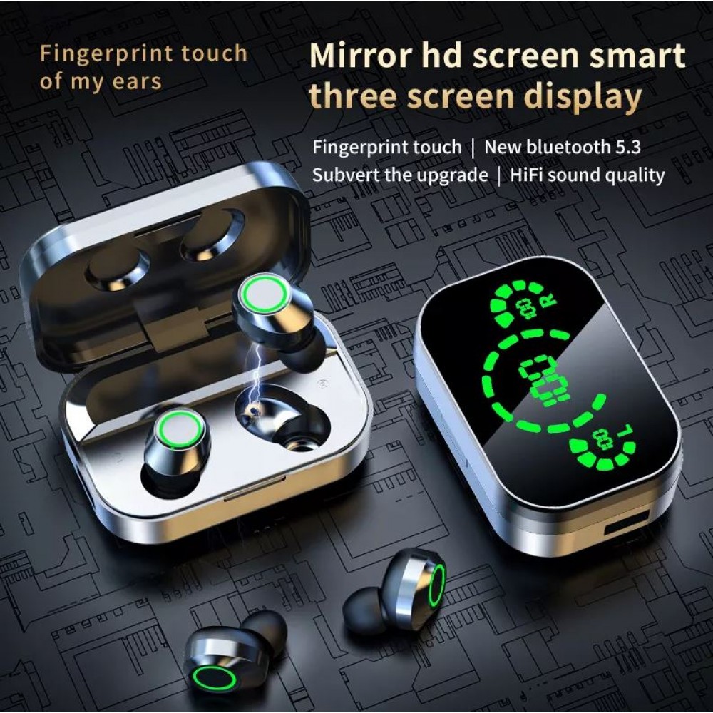 Wireless Bluetooth Kopfhörer In-Ear YD03 BT 5.3 Hifi Stereo LED mit Lade Case - Silber