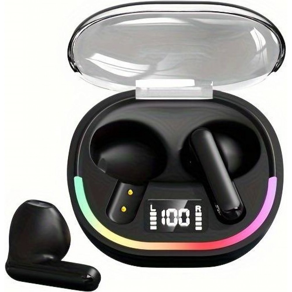 Kabellose TWS-Kopfhörer mit Umgebungslicht + Touch Control + LED-Anzeige für einzelne Batterien - Schwarz