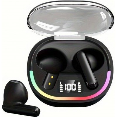 Kabellose TWS-Kopfhörer mit Umgebungslicht + Touch Control + LED-Anzeige für einzelne Batterien - Schwarz