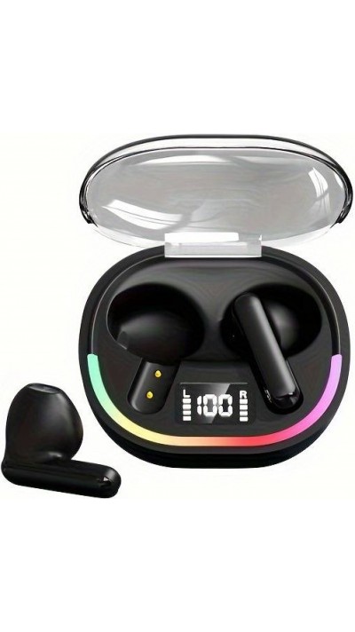 Kabellose TWS-Kopfhörer mit Umgebungslicht + Touch Control + LED-Anzeige für einzelne Batterien - Schwarz
