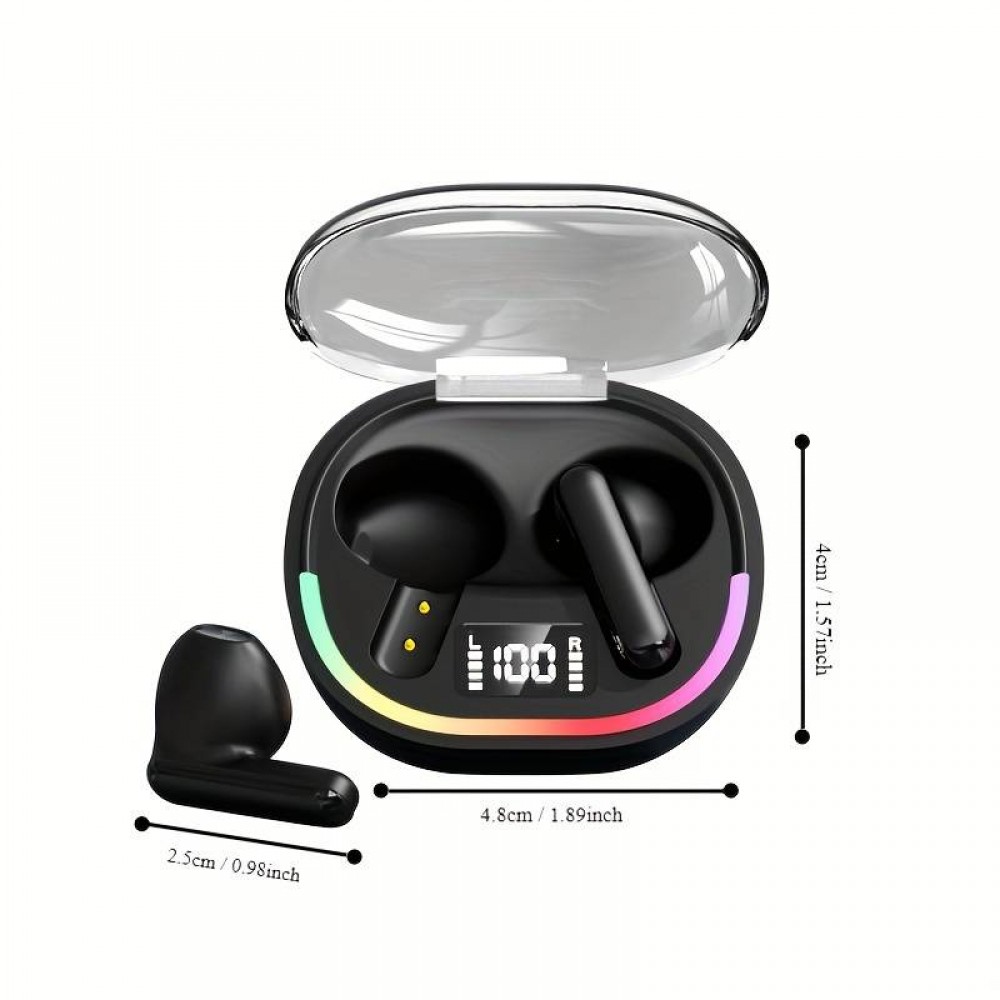 Kabellose TWS-Kopfhörer mit Umgebungslicht + Touch Control + LED-Anzeige für einzelne Batterien - Schwarz