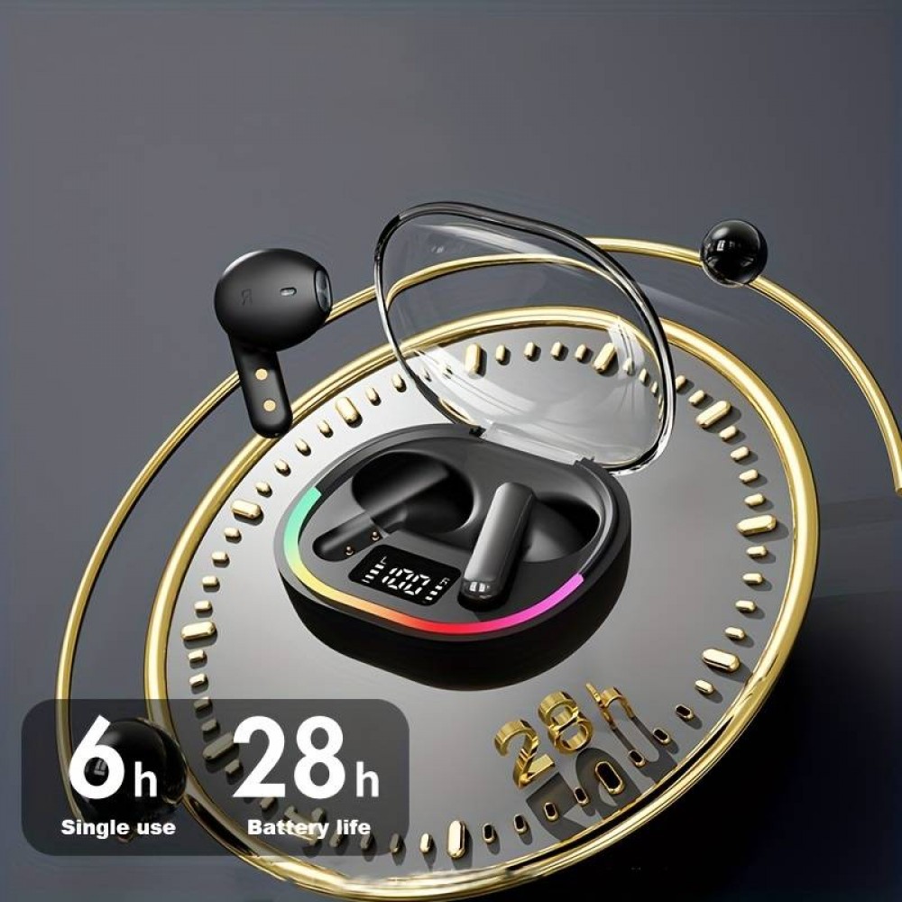 Kabellose TWS-Kopfhörer mit Umgebungslicht + Touch Control + LED-Anzeige für einzelne Batterien - Schwarz