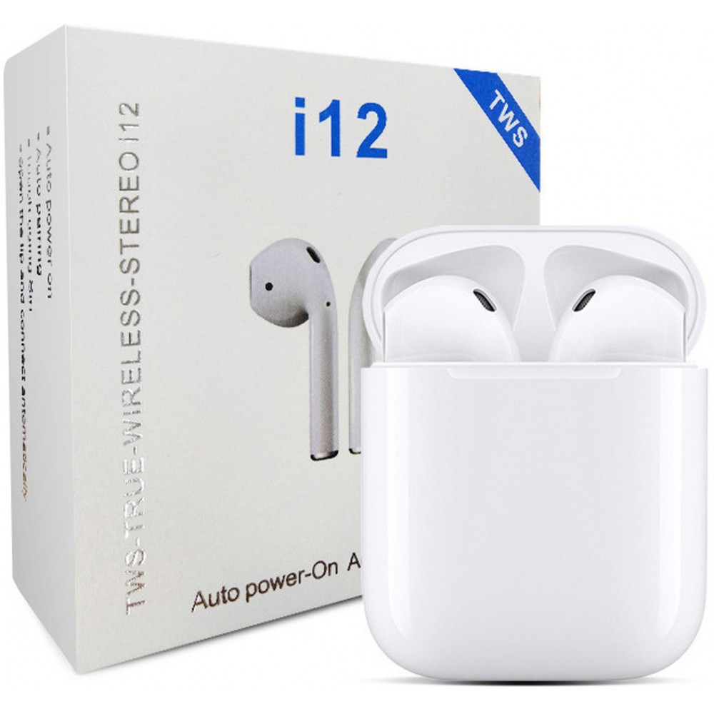 Ecouteurs sans fil TWS i12 Bluetooth 4.2 - In-Ear incl. microphone et étui de chargement - Blanc