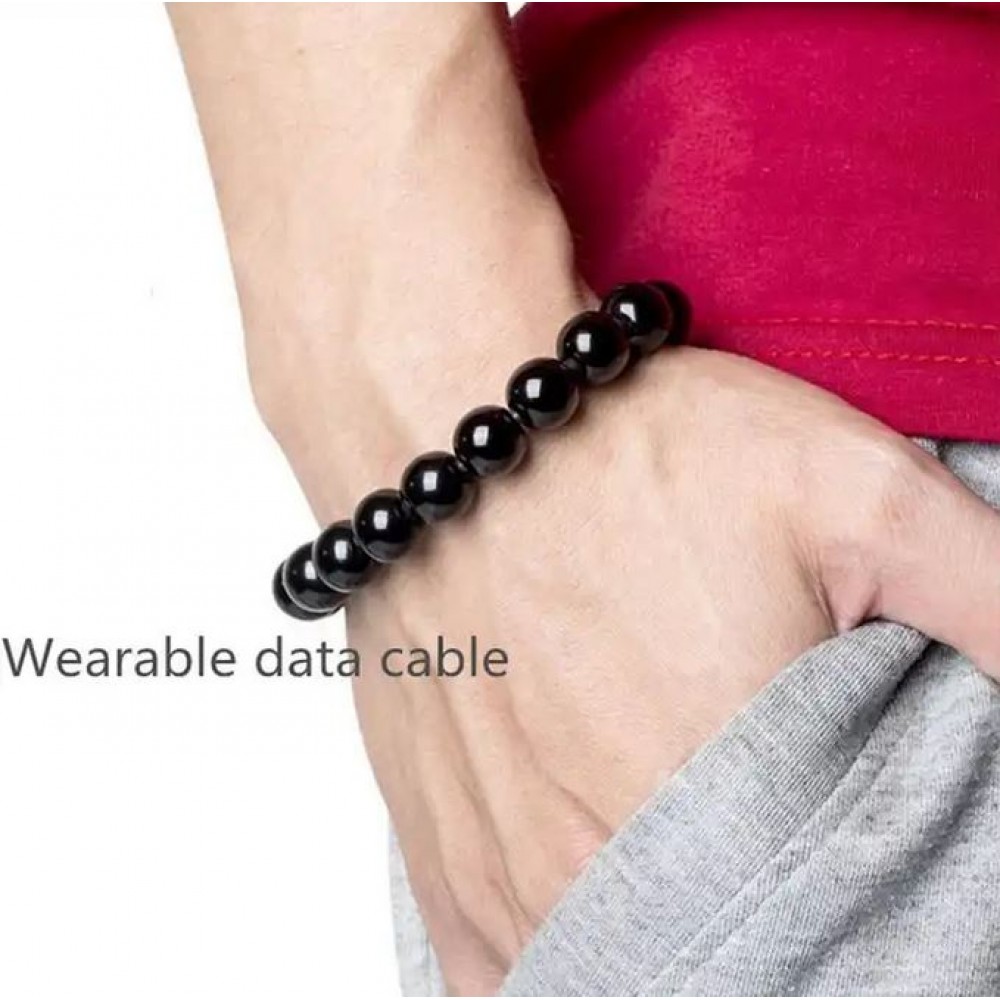 Elegantes Perlen Armband 2 in 1 Ladekabel mit integriertem USB-C Anschluss - Rosa