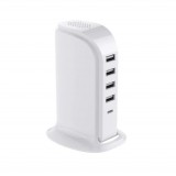 Eleganter USB Multistecker 20W Charging Tower mit Qualcomm QC 3.0 - Weiss