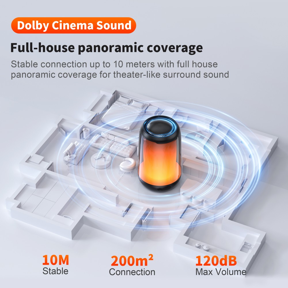 Enceinte Bluetooth 5.3 QERE HF22 5W 3D Surround Sound lumière LED IPX5 & USB-C - Noir