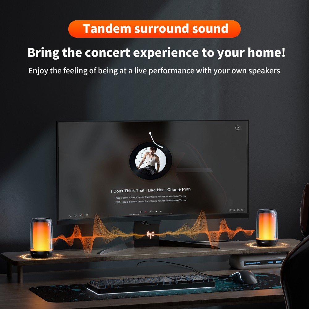 Enceinte Bluetooth 5.3 QERE HF22 5W 3D Surround Sound lumière LED IPX5 & USB-C - Noir