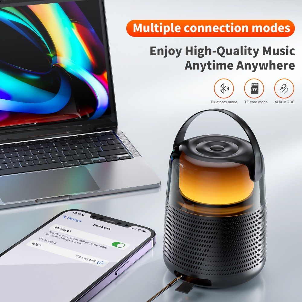 Enceinte Bluetooth 5.3 QERE HF55 20W 3D Surround Sound lumière LED IPX5 & USB-C - Noir