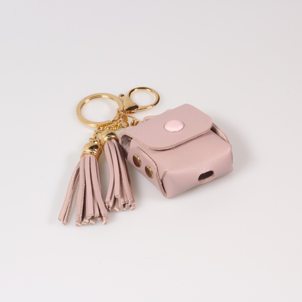 Lederhülle Tasche Case AirPods 1 / 2 - mit Fransen, Mini-Handtasche mit Schlüsselanhänger - Hellrosa