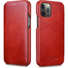 Lederhülle iPhone 12 Pro Max - ICARER mit Klappe - Rot