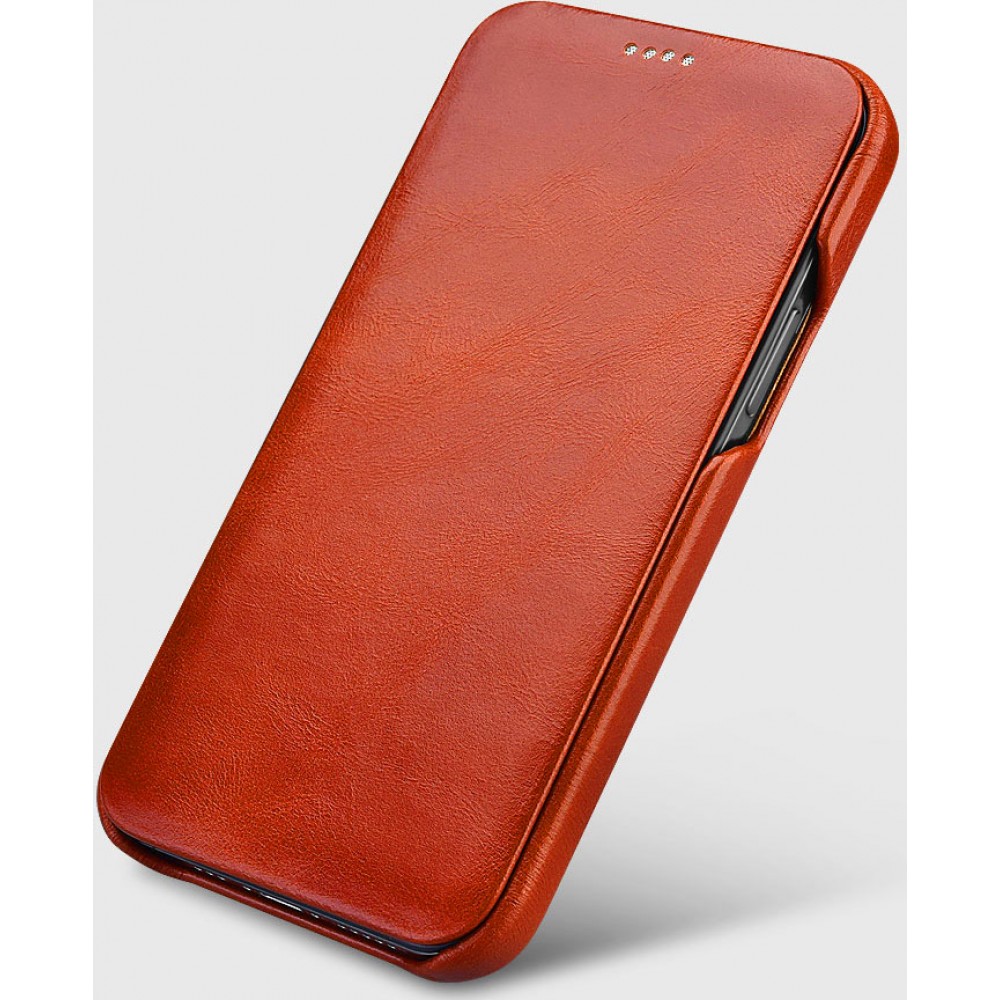Lederhülle iPhone 12 Pro Max - ICARER mit Klappe - Rot