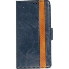 iPhone 16e Leder Tasche - Flip Wallet Echtleder mit Akzentstreifen & Kartenhalter - Blau