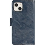 iPhone 16e Leder Tasche - Flip Wallet Echtleder mit Akzentstreifen & Kartenhalter - Blau