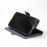 iPhone 16e Leder Tasche - Flip Wallet Echtleder mit Akzentstreifen & Kartenhalter - Blau