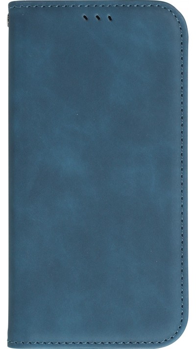 iPhone 15 Plus Leder Tasche - Flip Wallet vintage mit Magnetverschluss und Kartenhalter - Blau