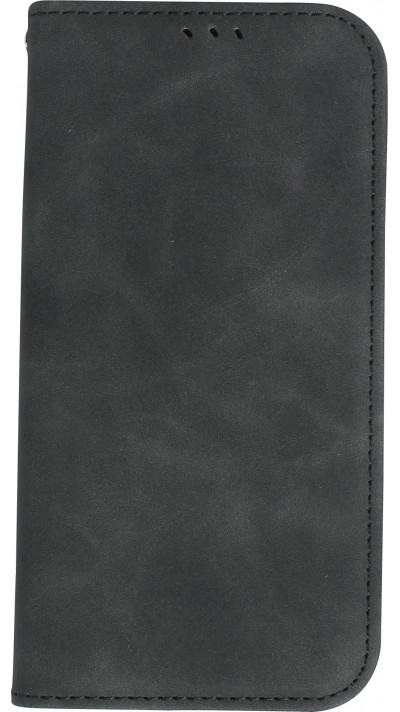iPhone 15 Leder Tasche - Flip Wallet vintage mit Magnetverschluss und Kartenhalter - Schwarz