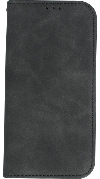 iPhone 12 / 12 Pro Leder Tasche - Flip Wallet vintage mit Magnetverschluss und Kartenhalter - Schwarz