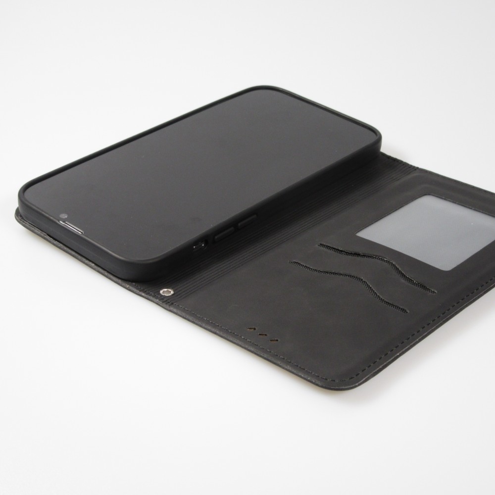 iPhone 13 Leder Tasche - Flip Wallet vintage mit Magnetverschluss und Kartenhalter - Schwarz
