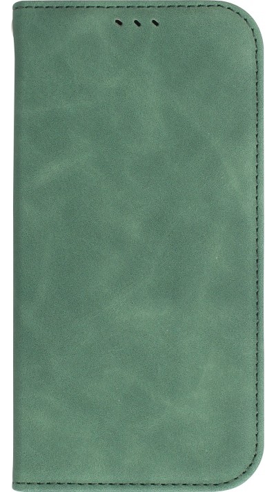 iPhone 15 Plus Leder Tasche - Flip Wallet vintage mit Magnetverschluss und Kartenhalter - Dunkelgrün