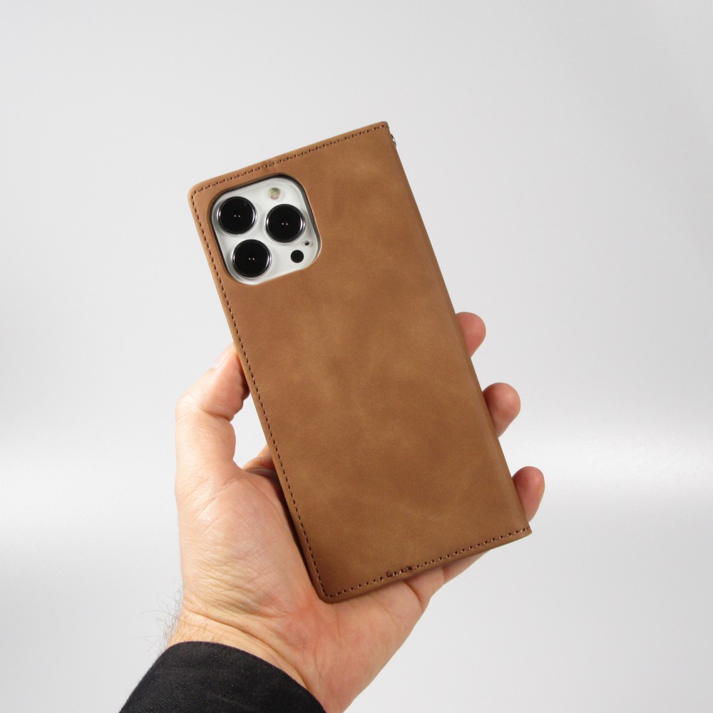iPhone 16e Leder Tasche - Flip Wallet vintage mit Magnetverschluss und Kartenhalter - Braun