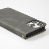 Leder Tasche Case iPhone 15 Pro Max - Flip Wallet vintage mit Magnetverschluss und Kartenhalter - Grau