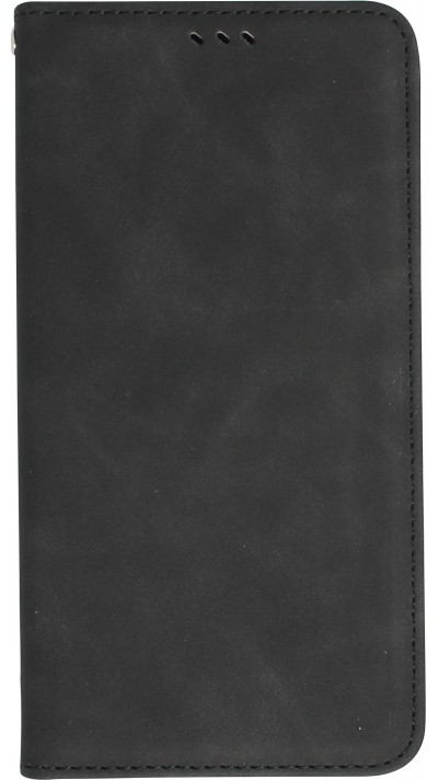 iPhone 15 Pro Leder Tasche - Flip Wallet vintage mit Magnetverschluss und Kartenhalter - Schwarz