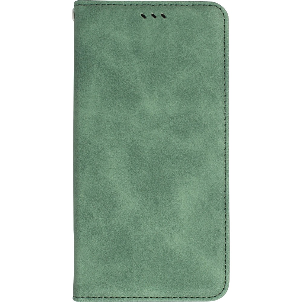 Leder Tasche Case iPhone 16e - Flip Wallet vintage mit Magnetverschluss und Kartenhalter - Dunkelgrün