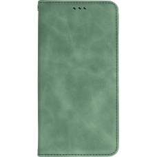 Leder Tasche Case iPhone 16e - Flip Wallet vintage mit Magnetverschluss und Kartenhalter - Dunkelgrün