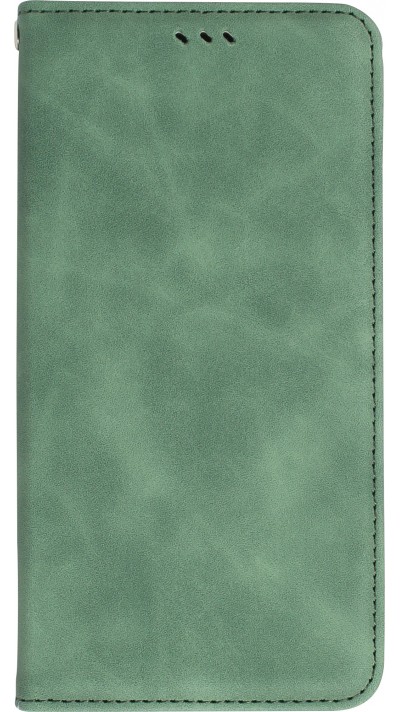 Leder Tasche Case iPhone 15 Pro Max - Flip Wallet vintage mit Magnetverschluss und Kartenhalter - Dunkelgrün