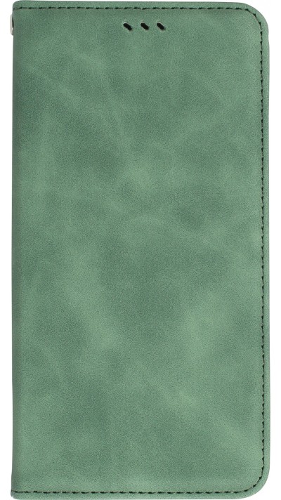 Leder Tasche Case iPhone 16e - Flip Wallet vintage mit Magnetverschluss und Kartenhalter - Dunkelgrün