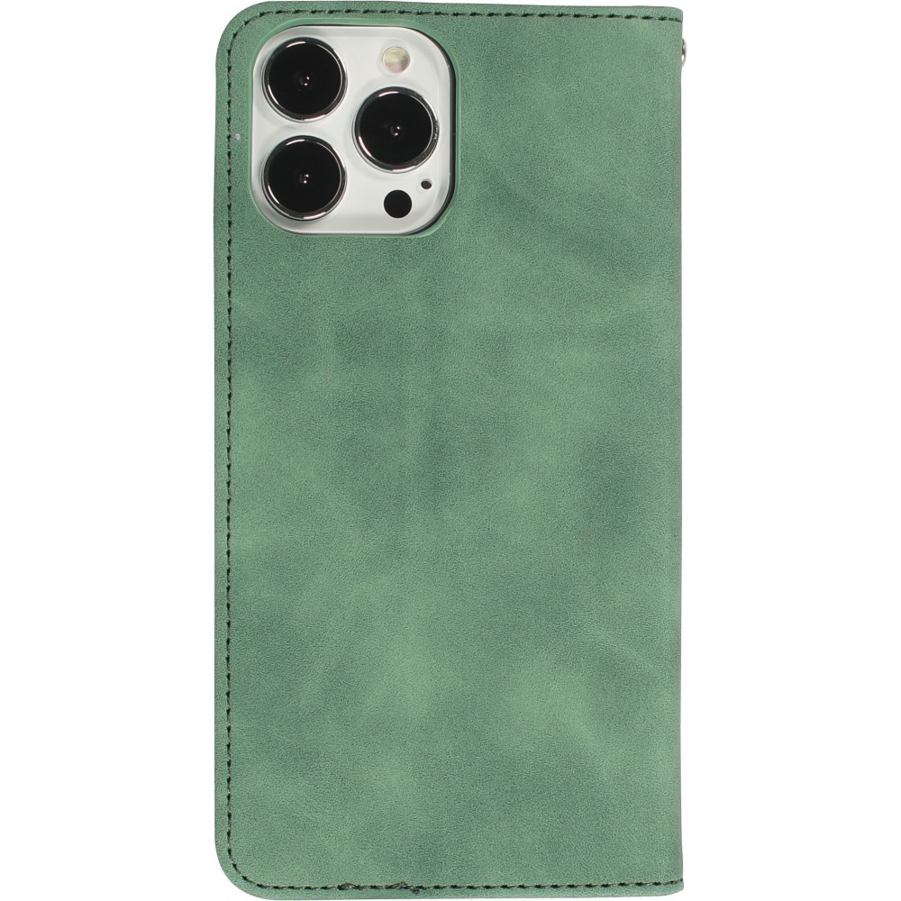 Leder Tasche Case iPhone 16e - Flip Wallet vintage mit Magnetverschluss und Kartenhalter - Dunkelgrün
