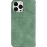 Leder Tasche Case iPhone 16e - Flip Wallet vintage mit Magnetverschluss und Kartenhalter - Dunkelgrün