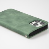 Leder Tasche Case iPhone 13 Pro - Flip Wallet vintage mit Magnetverschluss und Kartenhalter - Dunkelgrün