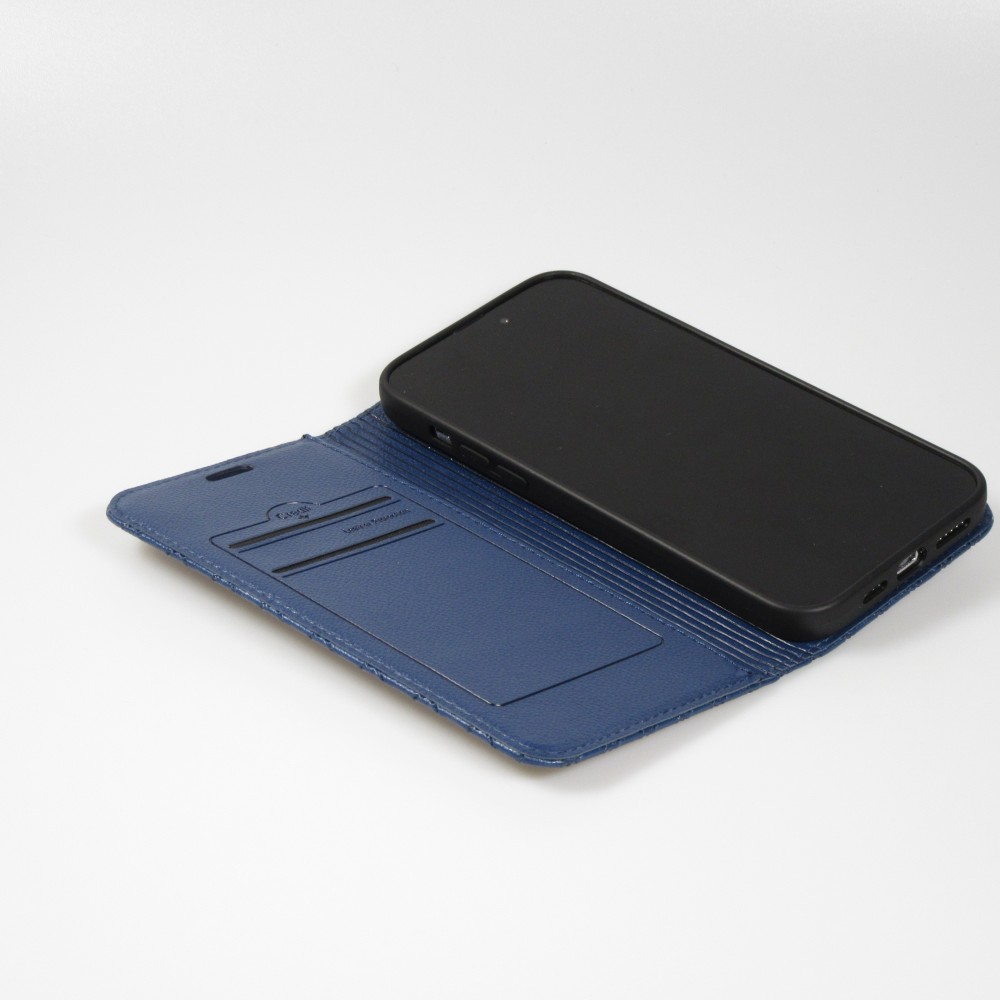 iPhone 14 Pro Leder Tasche - Flip Wallet prestige Design - Blau