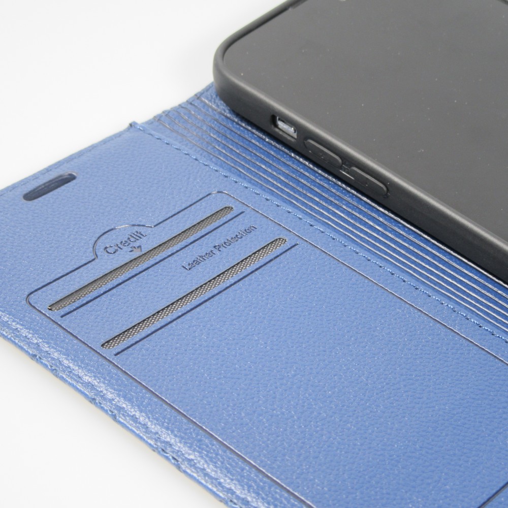 iPhone 14 Pro Leder Tasche - Flip Wallet prestige Design - Blau