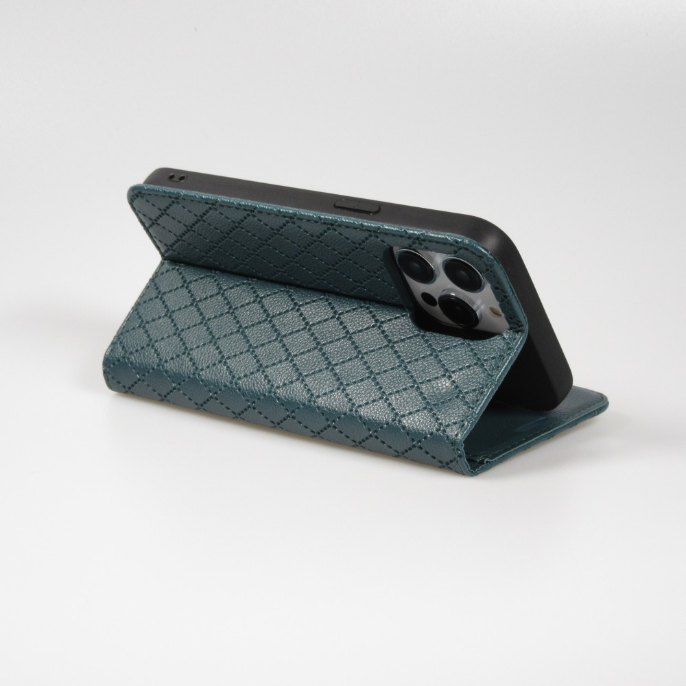 iPhone 14 Pro Max Leder Tasche - Flip Wallet prestige Design - Grün