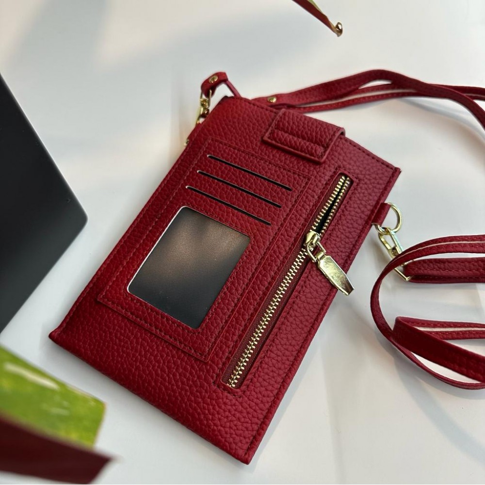 Elegantes umhänge Etui universel für Smartphone bis 6.7 Zoll aus Kunstleder mit Brieftasche - Rot