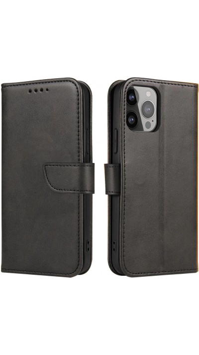 Galaxy S25+ Case Hülle - Leder Flip mit Magnetverschluss - Schwarz