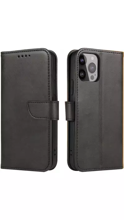 Galaxy S25 Case H&uuml;lle - Leder Flip Case mit Magnetverschluss - Schwarz