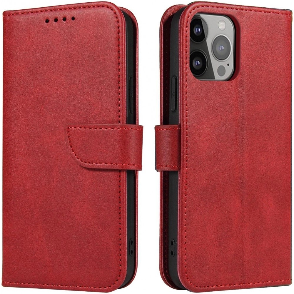 Galaxy S25+ Case Hülle - Leder Flip Case mit Magnetverschluss - Rot