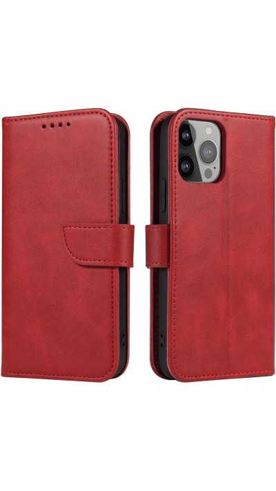 Galaxy S25 Case Hülle - Flip-Lederetui mit Magnetverschluss - Rot