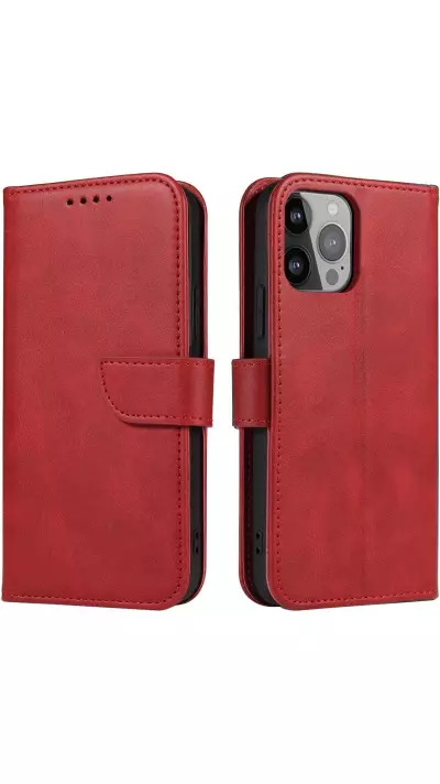 Galaxy S25 Case H&uuml;lle - Flip-Lederetui mit Magnetverschluss - Rot