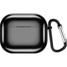 AirPods 3 Case Hülle - Shiny Silikon galvanisierend TPU Hülle mit Karabiner - Schwarz