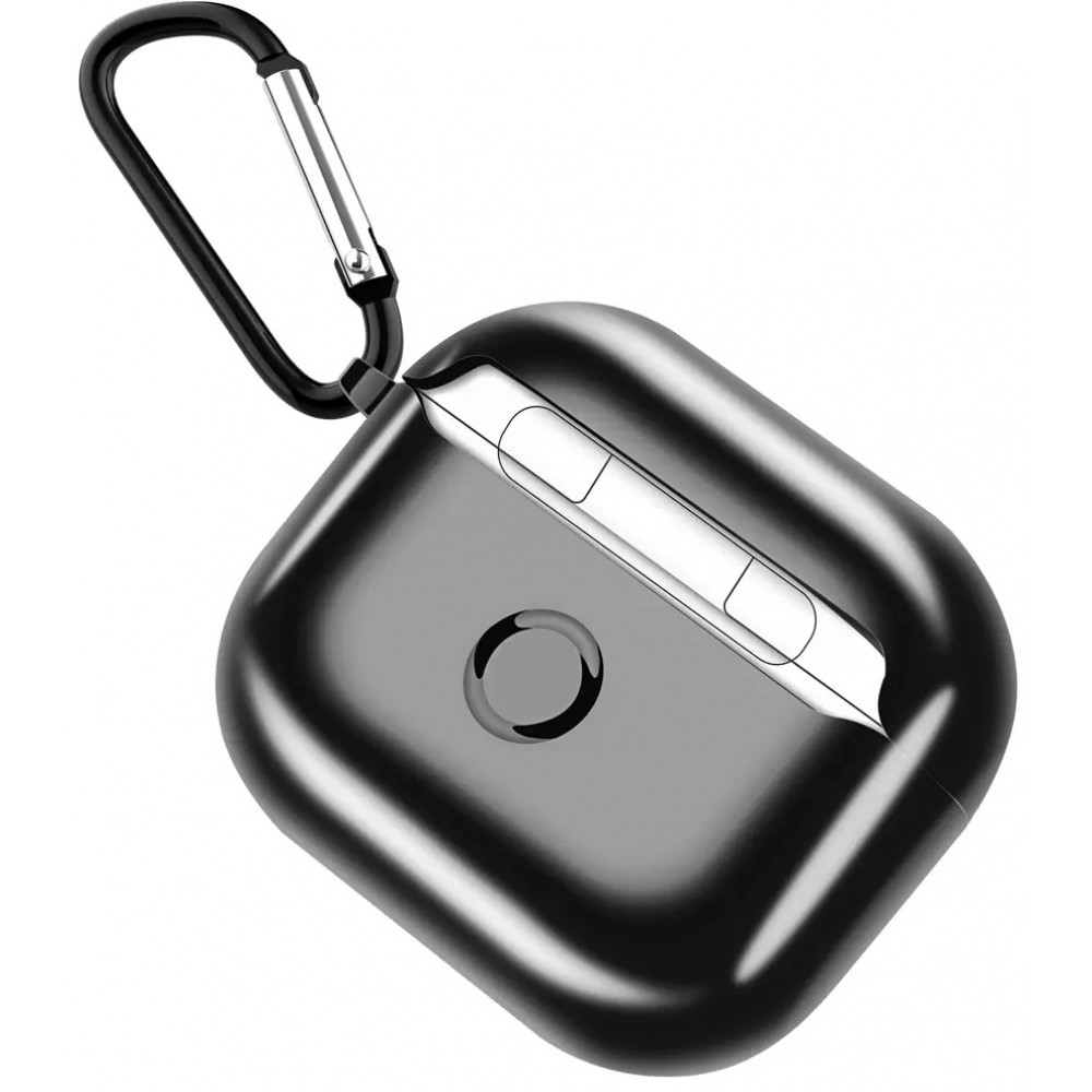 AirPods 3 Case Hülle - Shiny Silikon galvanisierend TPU Hülle mit Karabiner - Schwarz
