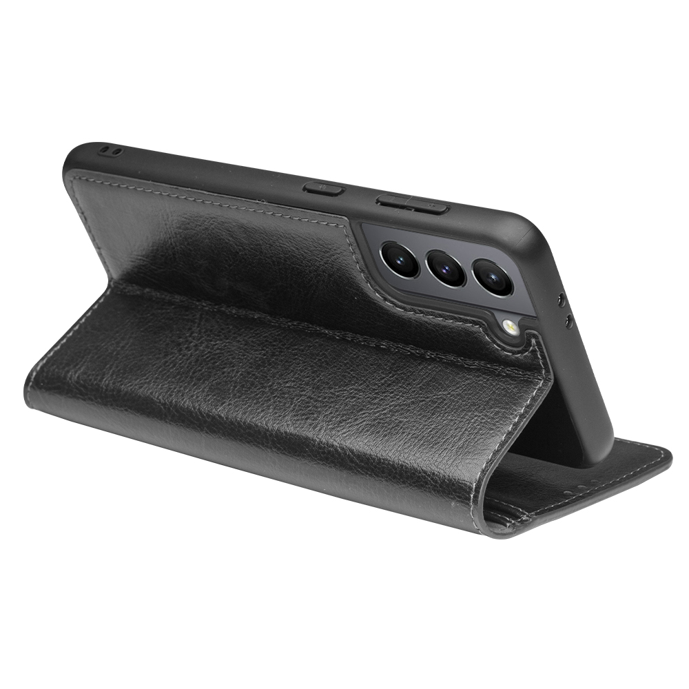 Hülle Samsung Galaxy S25 - Qialino Flip Echtleder - Schwarz