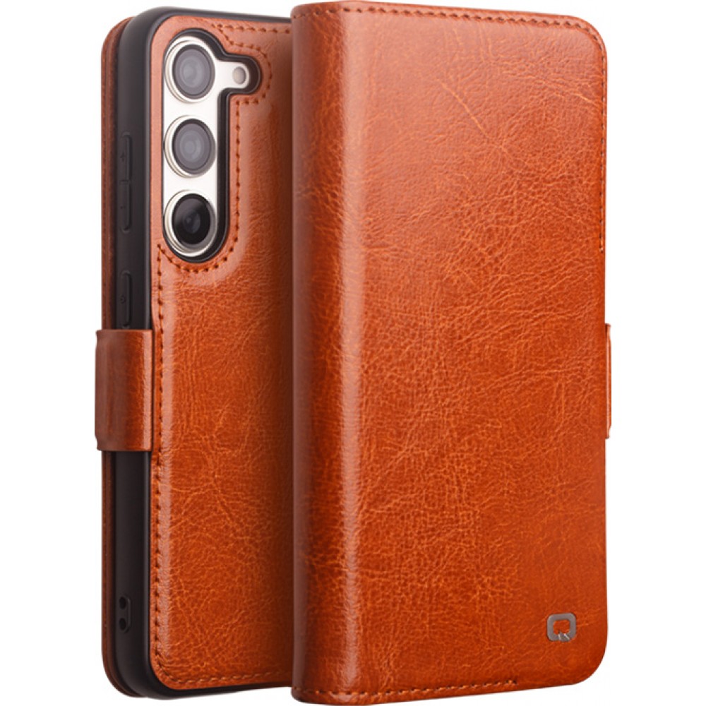 Fourre Samsung Galaxy S23+ - Flip Qialino cuir véritable avec fermeture magnétique - Brun clair