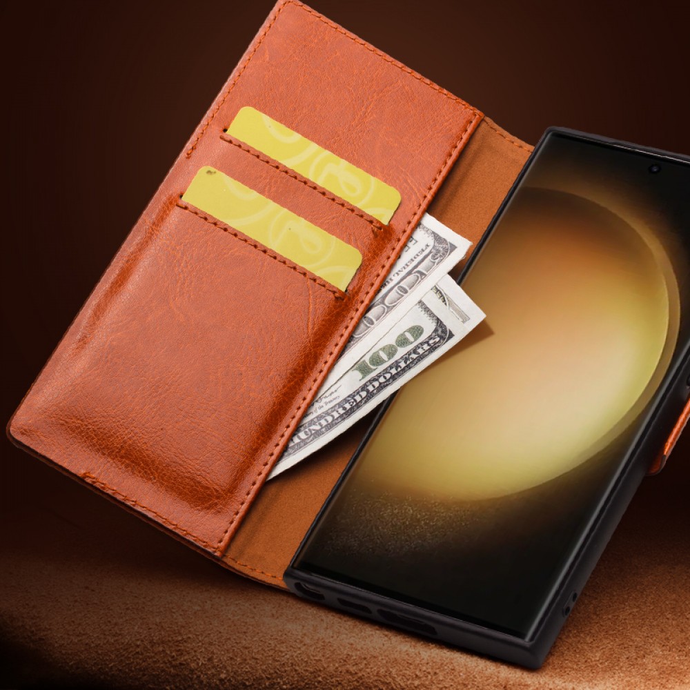 Samsung Galaxy S25 Case Hülle - Flip Qialino Echtleder mit magnetischem Verschluss - Schwarz