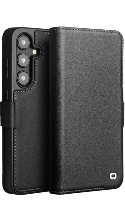 Samsung Galaxy S23 Case Hülle - Flip Qialino Echtleder matt mit magnetischem Verschluss - Mattschwarz