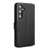 Fourre Samsung Galaxy S23+ - Flip Qialino cuir véritable mat avec fermeture magnétique - Noir mat